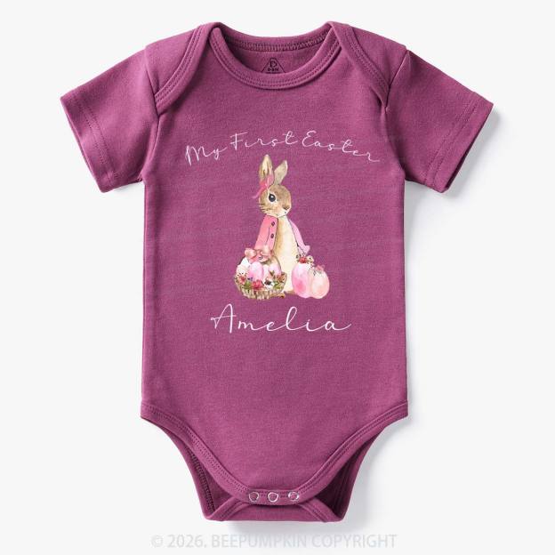 Personalized Pink Hop Into My First Easter Baby Bodysuit