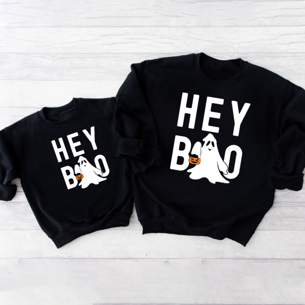Halloween Hey Boo Carrying A Pumpkin Matching Family Sweatshirts