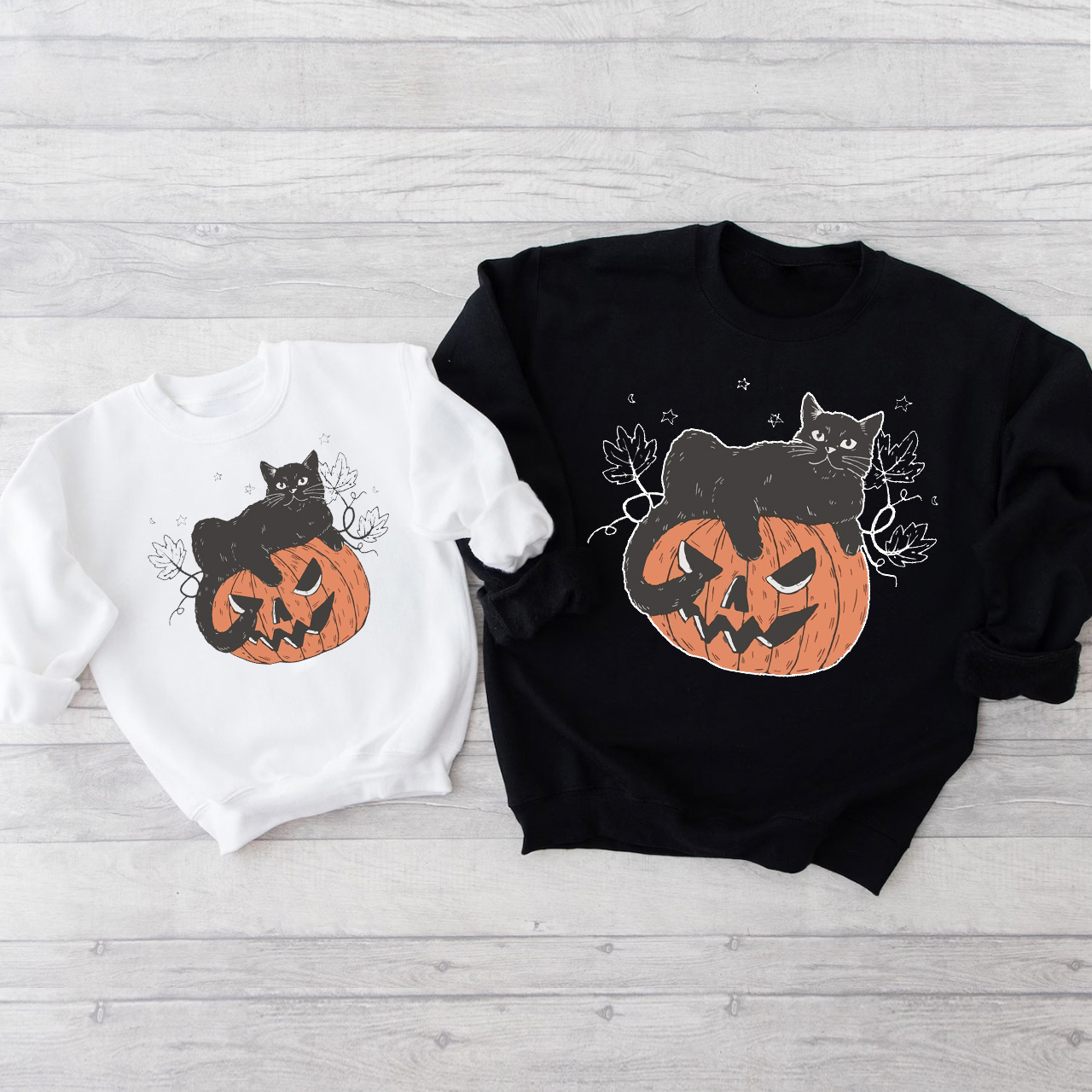 Pumpkin and Black Cat Halloween Party Sweatshirts