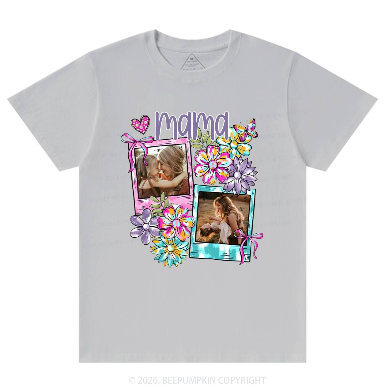 Personalized Floral Coquette Bow Photo T-Shirt For Mom