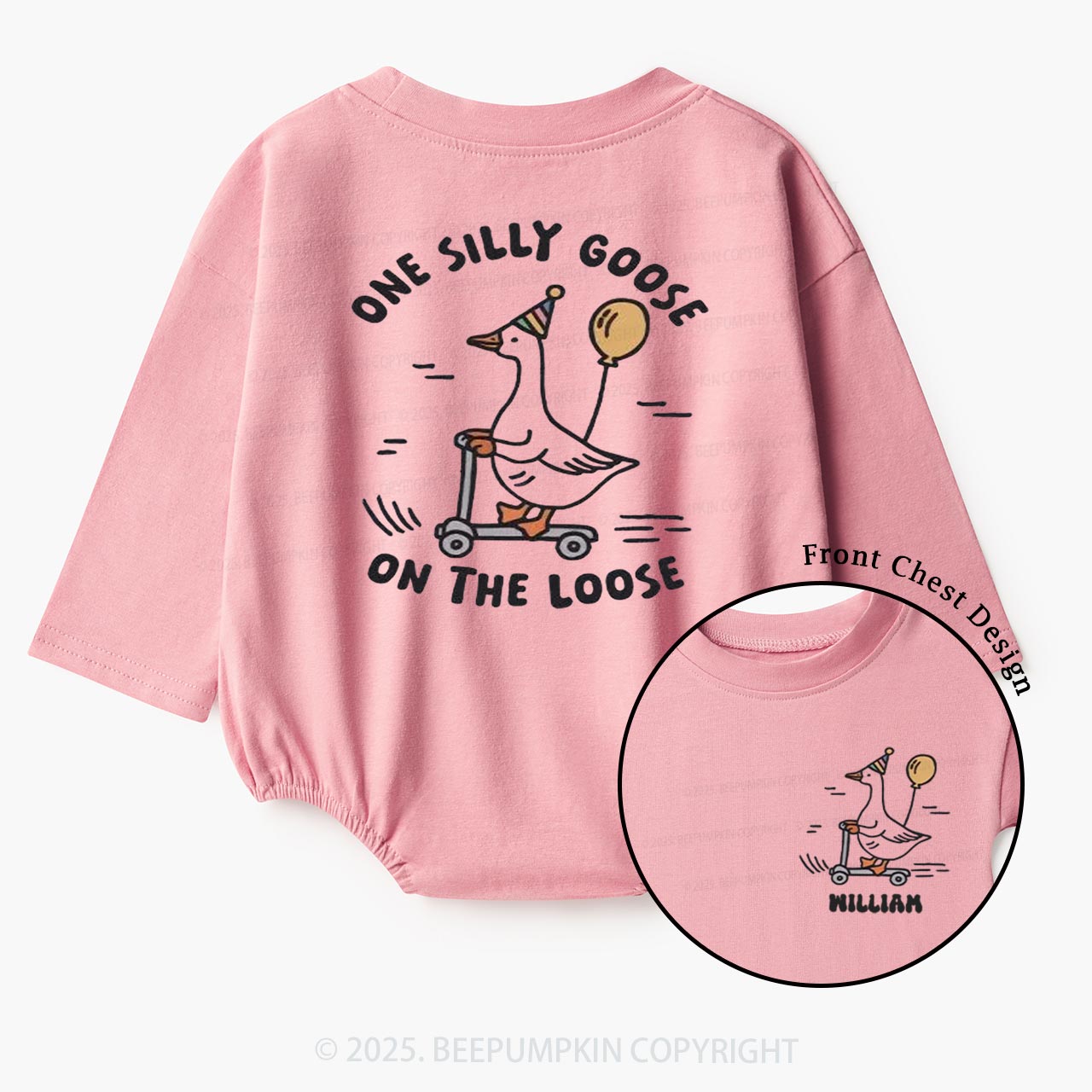 Personalized One Silly Goose On The Lose Baby Bubble Romper Beepumpkin