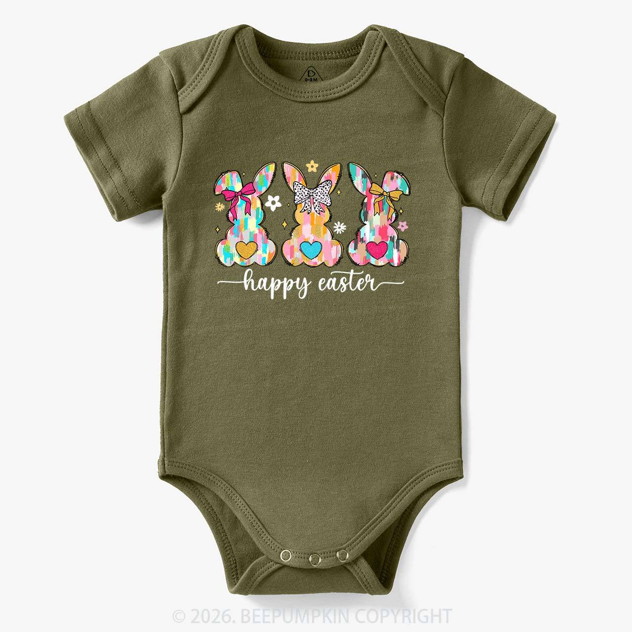 Pastel Brush Happy Easter Bunnies Baby Bodysuit