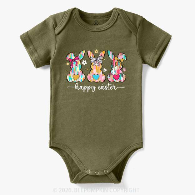 Pastel Brush Happy Easter Bunnies Baby Bodysuit