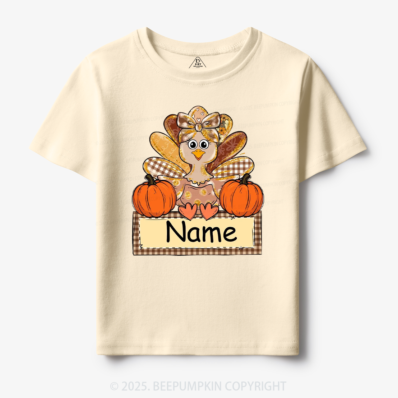 Personalized Fall Turkey Name Thanksgiving Toddler&Kid's Tees Beepumpkin