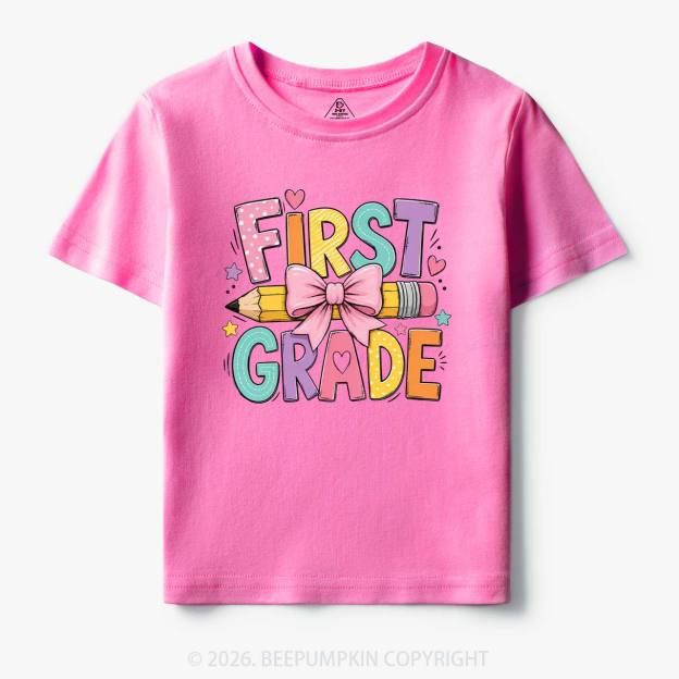Colorful First Grade Back To School Pencil Bow Toddler&Kid's Tees