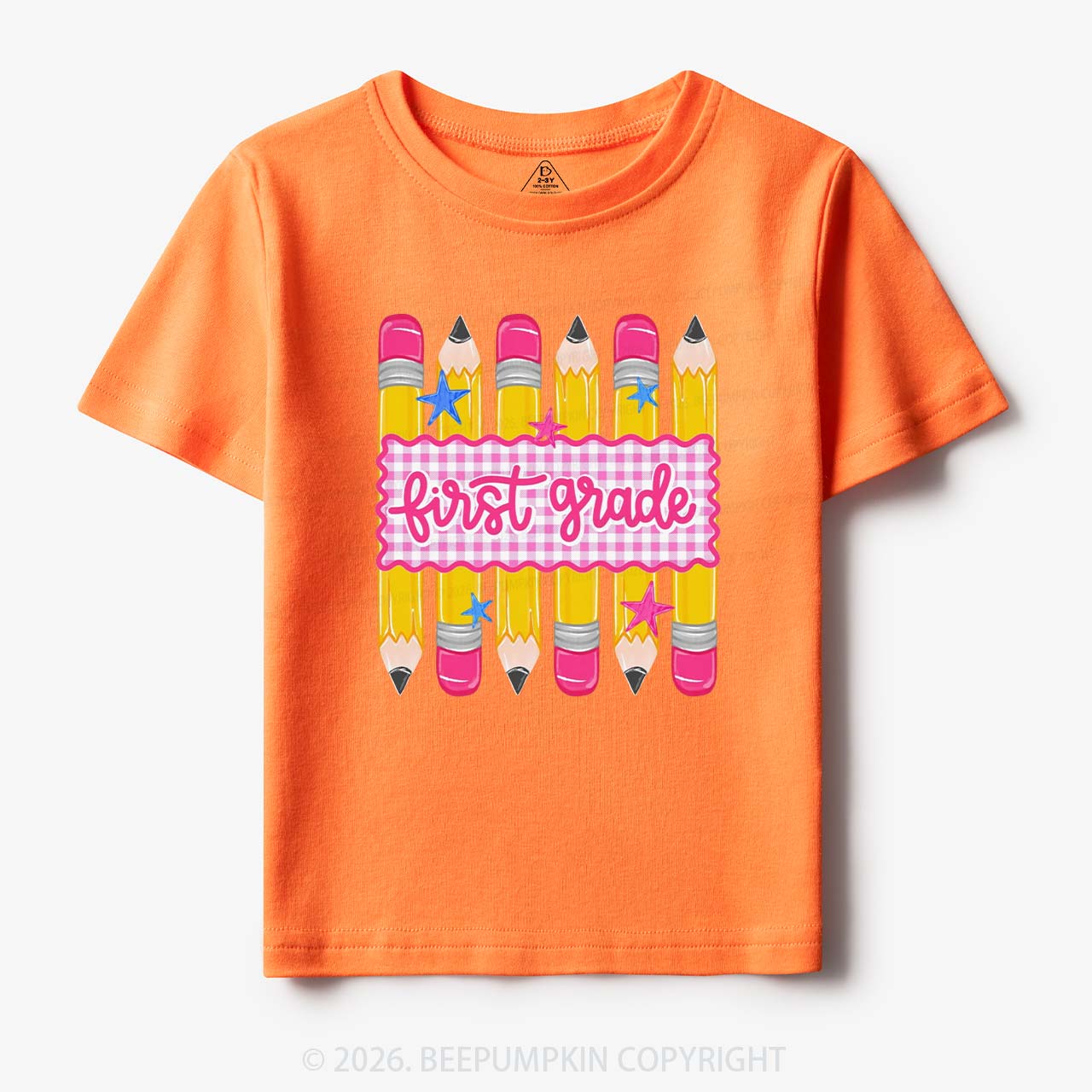 Personalized Grade Level Gingham Pencil Toddler&Kid's Tees
