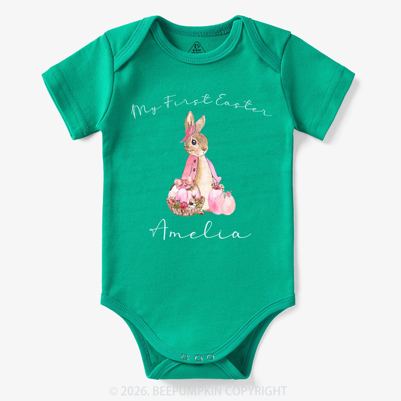 Personalized Pink Hop Into My First Easter Baby Bodysuit