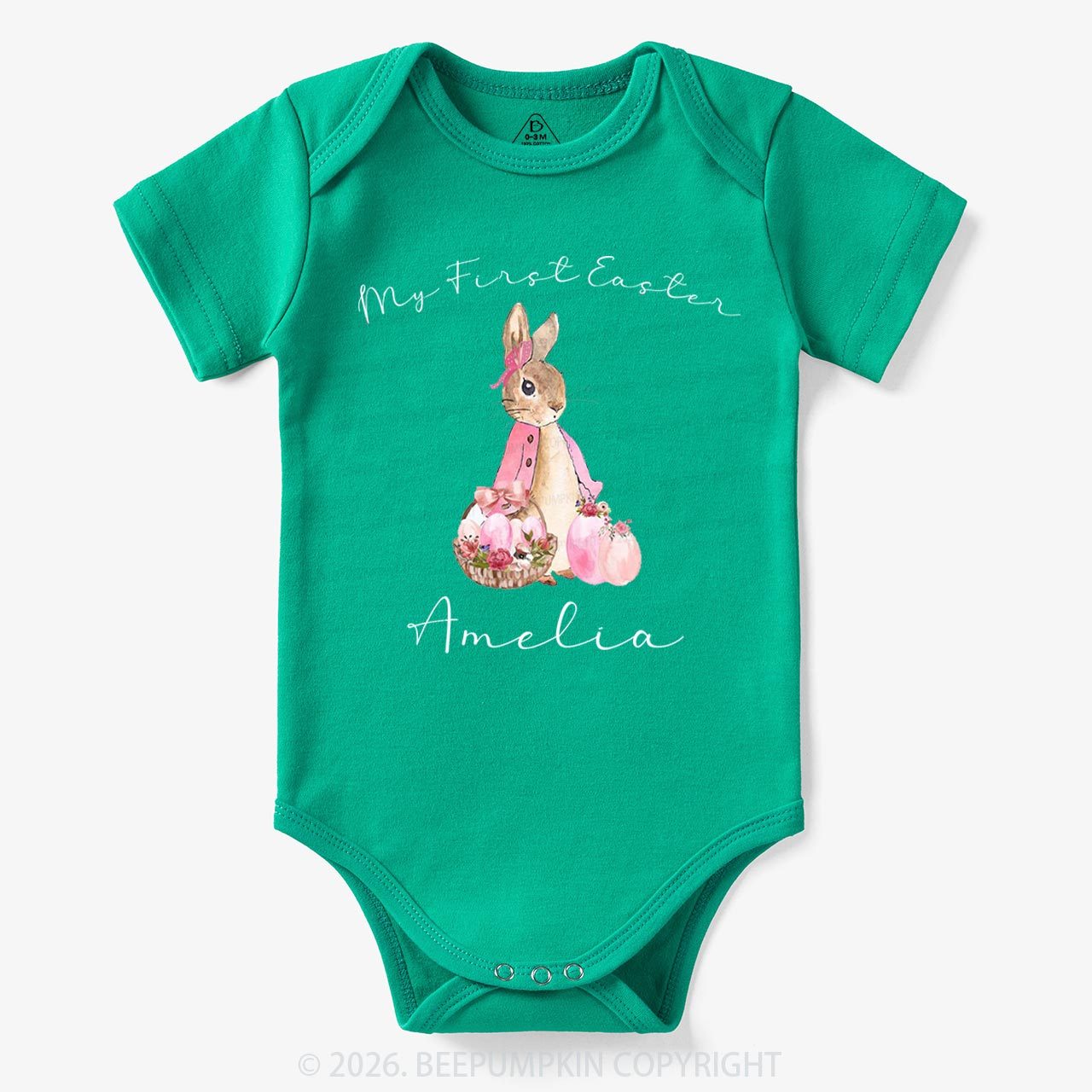 Personalized Pink Hop Into My First Easter Baby Bodysuit