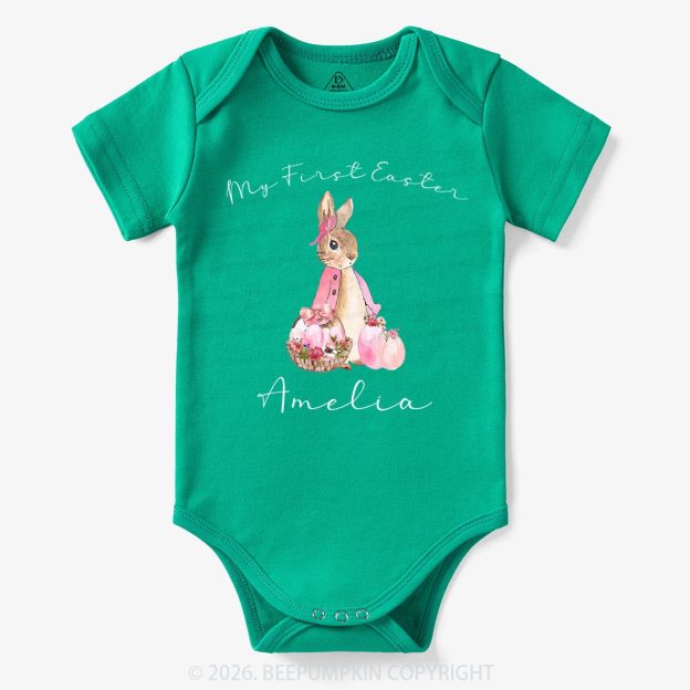 Personalized Pink Hop Into My First Easter Baby Bodysuit