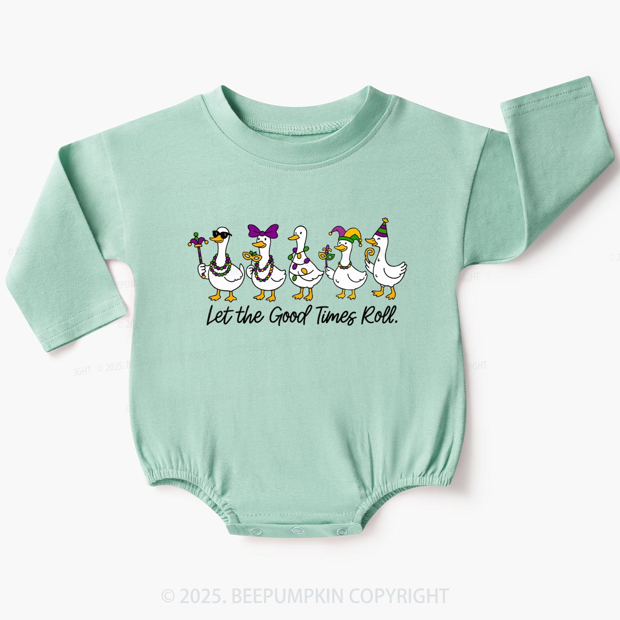 Silly Goose Mardi Gras Baby Bubble Romper Beepumpkin