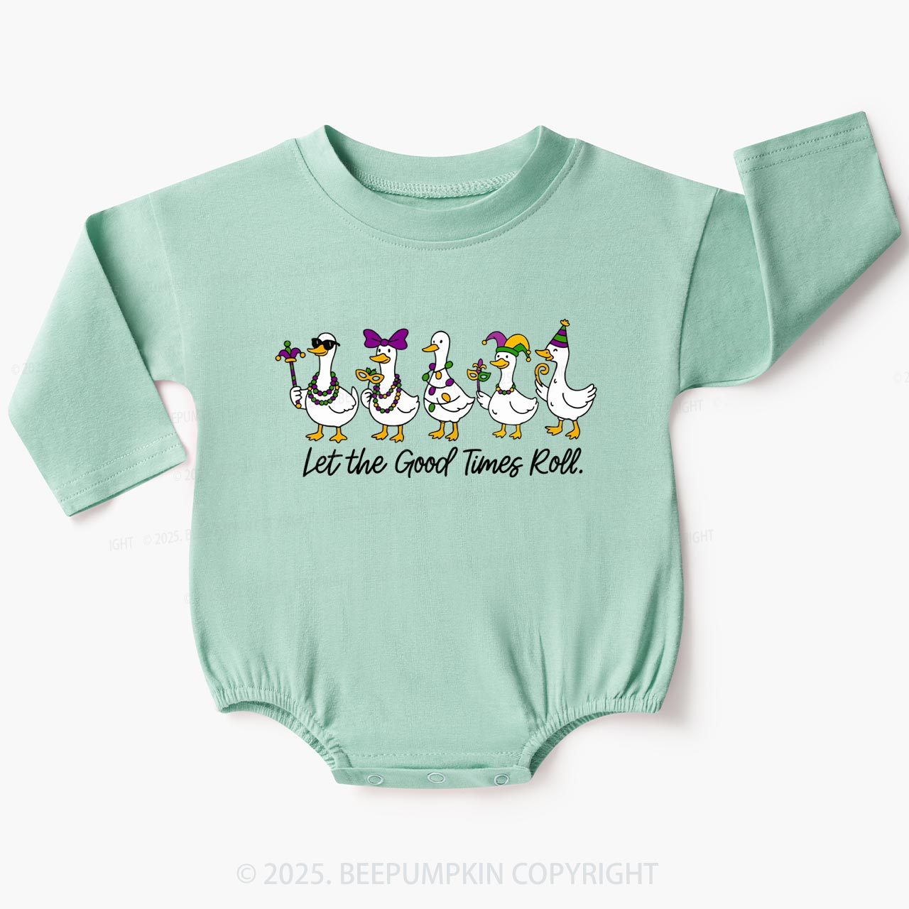 Silly Goose Mardi Gras Baby Bubble Romper Beepumpkin