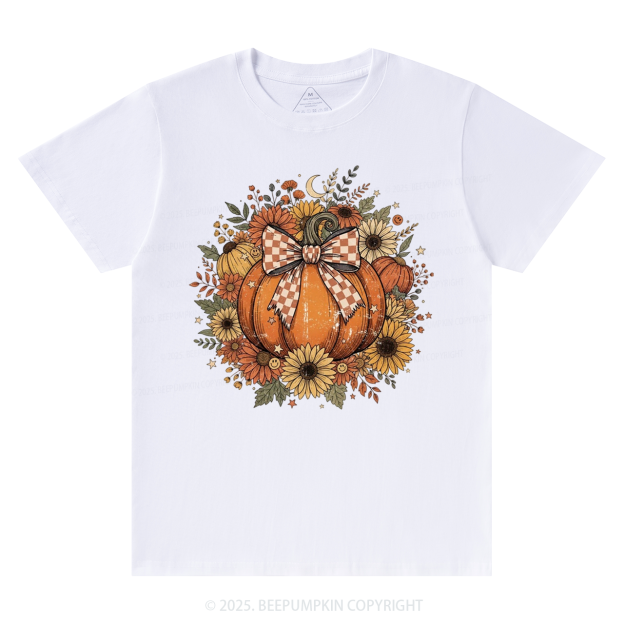Fall Coquette Boho Floral Pumpkin Bow T-Shirts Beepumpkin