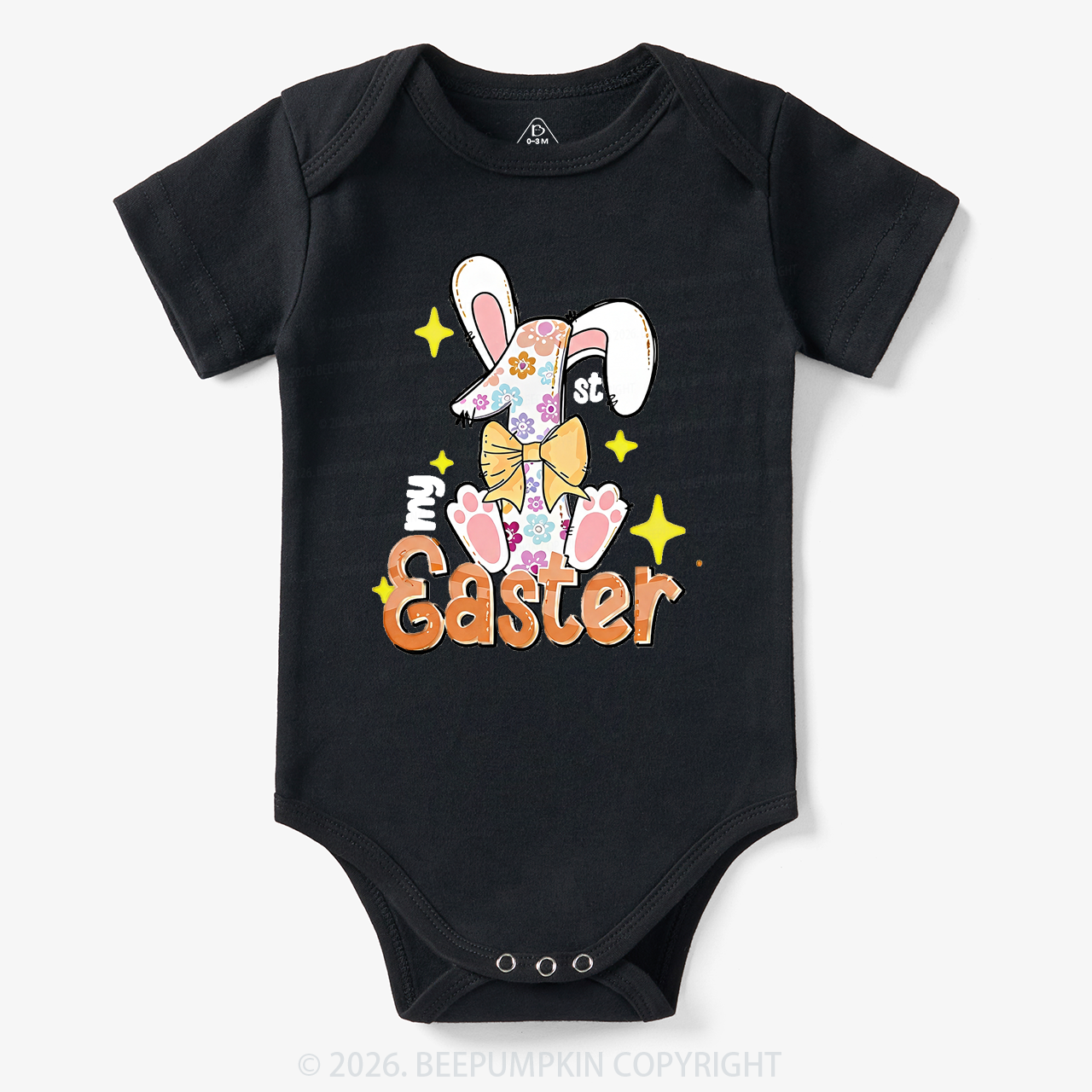 Yellow Bow Floral Bunny 1st Easter Baby Bodysuit