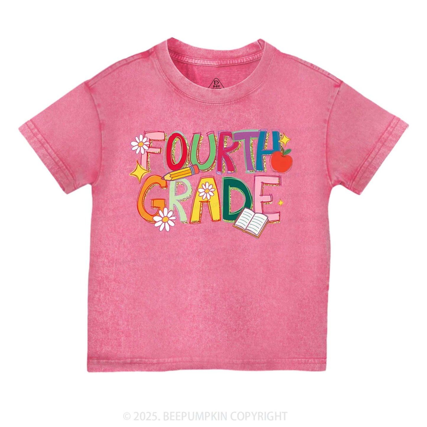 Personalized Girly Floral Kindergarten Neon School Toddler&Kids Washed Tees