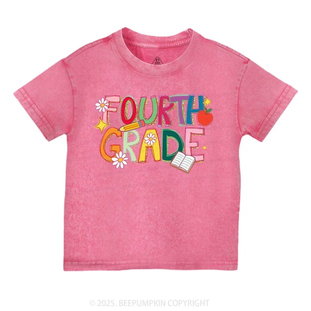 Personalized Girly Floral Kindergarten Neon School Toddler&Kids Washed Tees