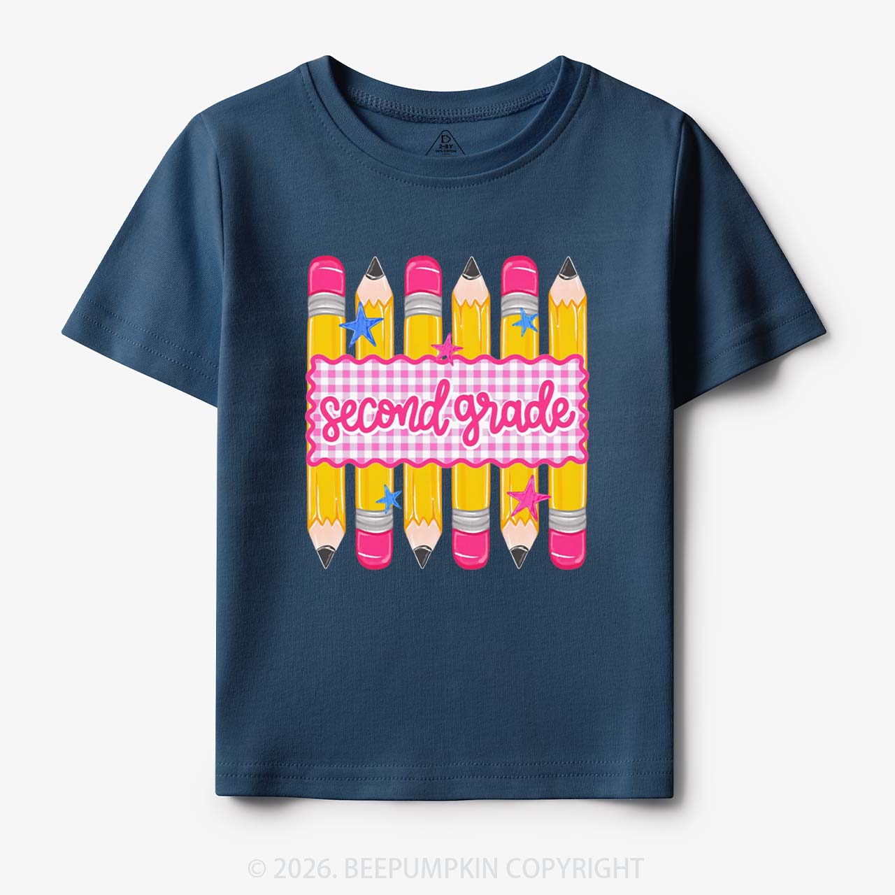 Personalized Grade Level Gingham Pencil Toddler&Kid's Tees