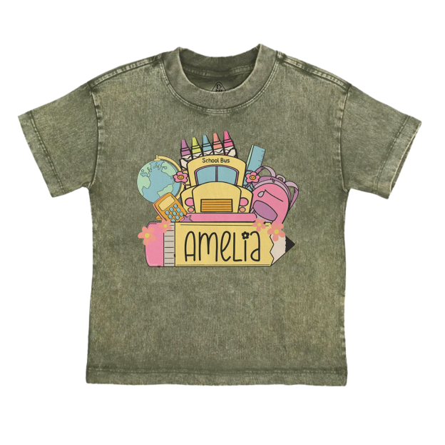 Personalized Back To School Girls Name Toddler&Kids Washed Tees