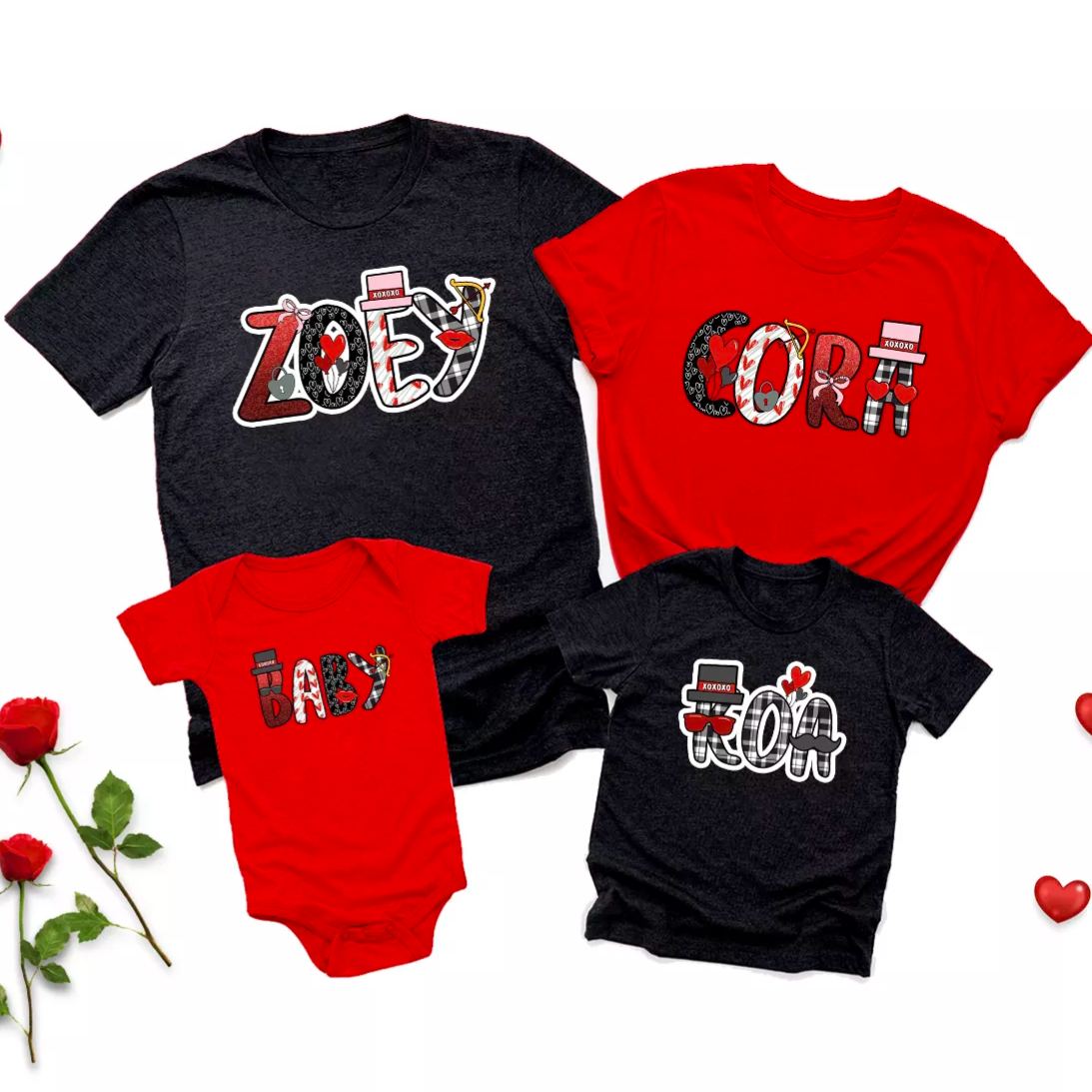 Valentine Doodle Alphabet Family Matching Shirts