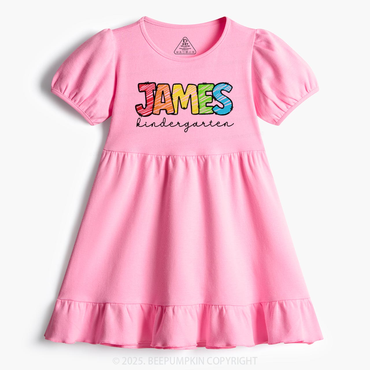 Personalized Rainbow Alphabet Name Toddler&Kid's Ruffle Dress Beepumpkin 