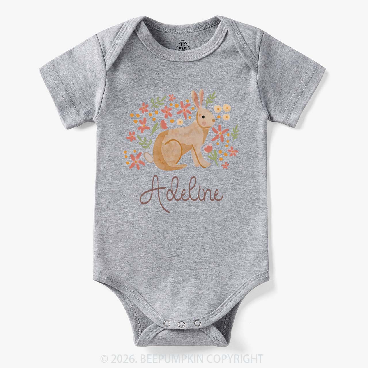 Personalized Watercolor Bunny Blooms Baby Bodysuit