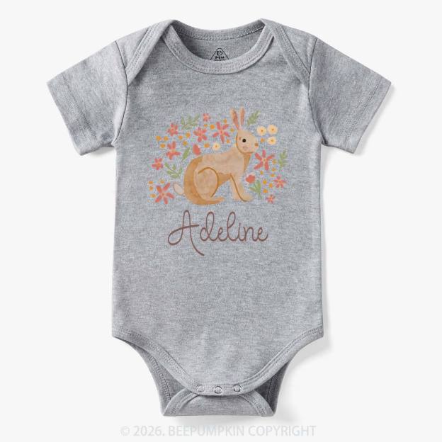 Personalized Watercolor Bunny Blooms Baby Bodysuit