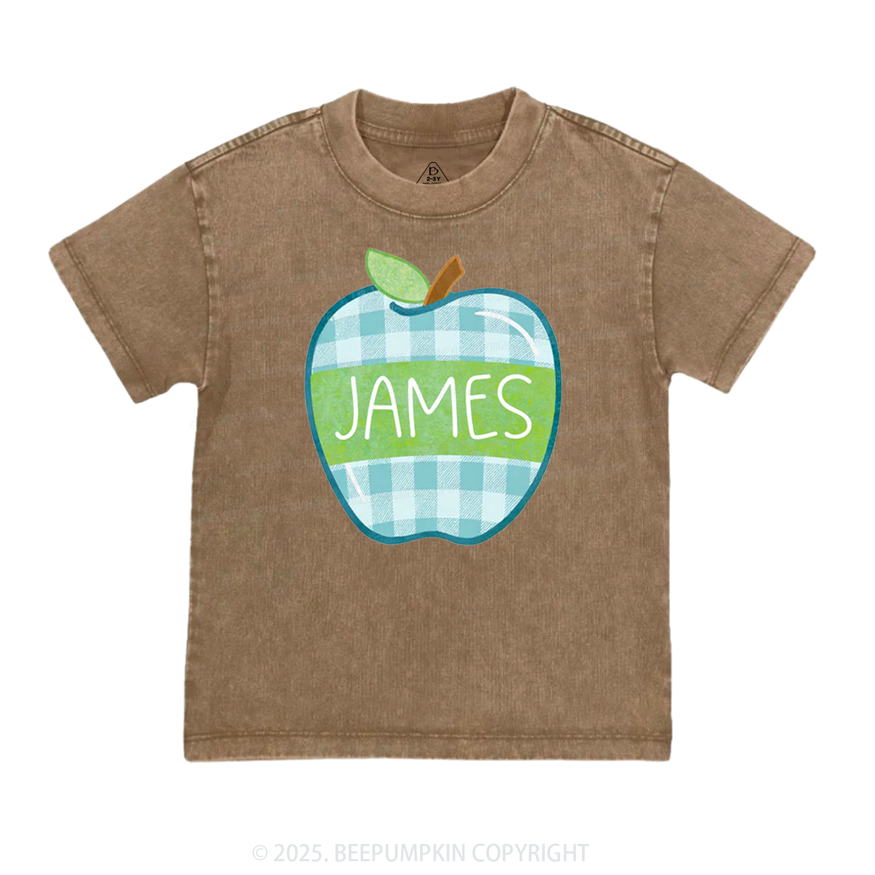 Personalized Plaid Apple Series Toddler&Kids Washed Tees