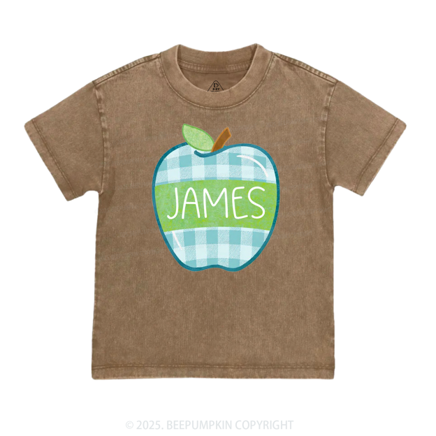 Personalized Plaid Apple Series Toddler&Kids Washed Tees