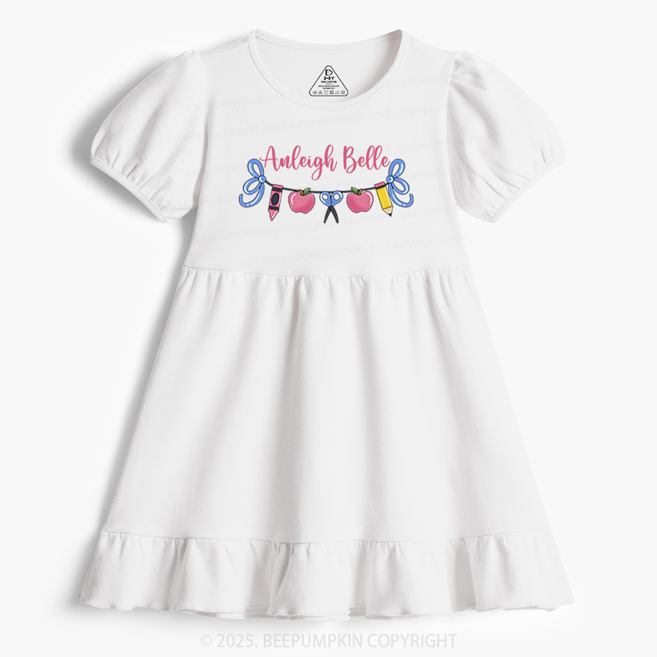 Personalized School Supply Bow Bunting Toddler&Kid's Ruffle Dress Beepumpkin 