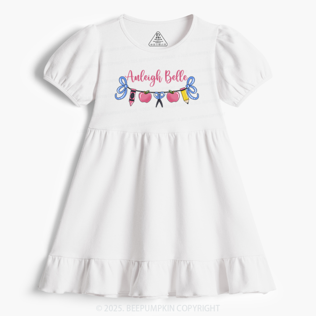 Personalized School Supply Bow Bunting Toddler&Kid's Ruffle Dress Beepumpkin 