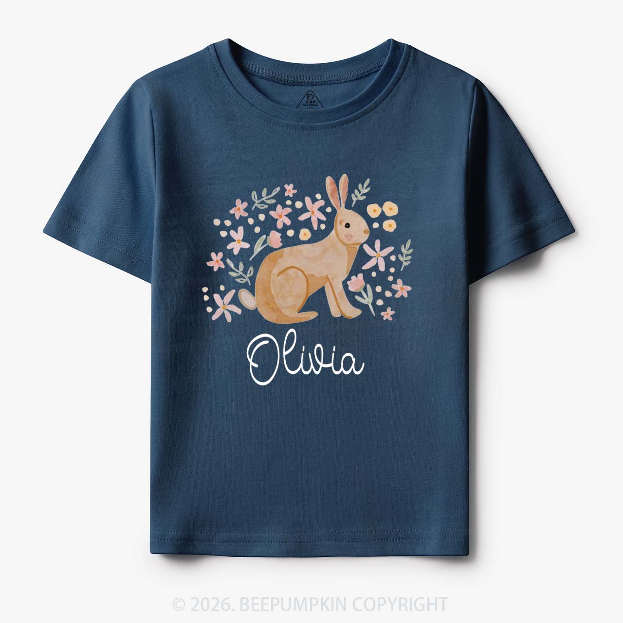 Personalized Watercolor Bunny Blooms Toddler&Kid's Tees