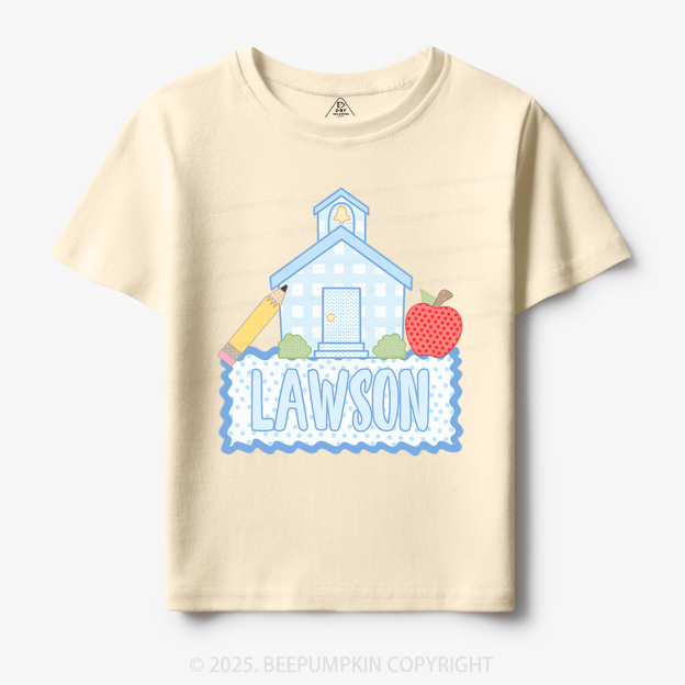 Personalized Blue Schoolhouse Toddler&Kid's Tees Beepumpkin