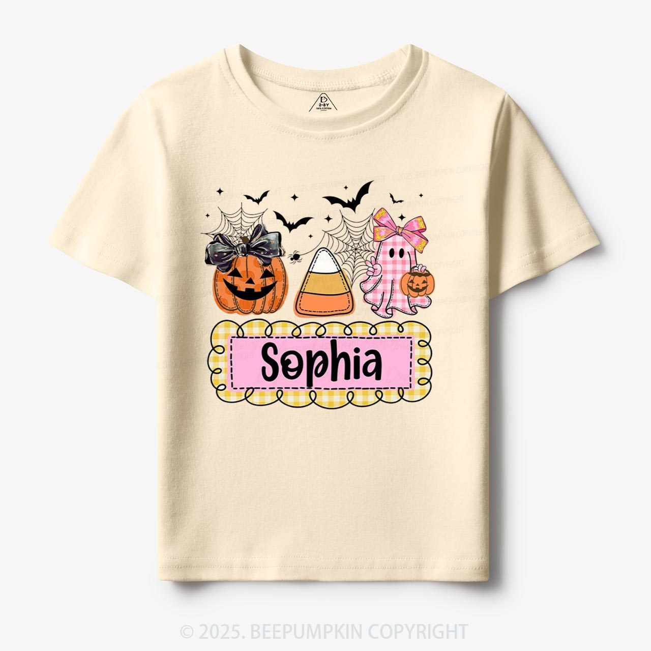 Personalized Halloween Pumpkin and Ghost with Bow Ball Cap Toddler&Kid's Tees Beepumpkin