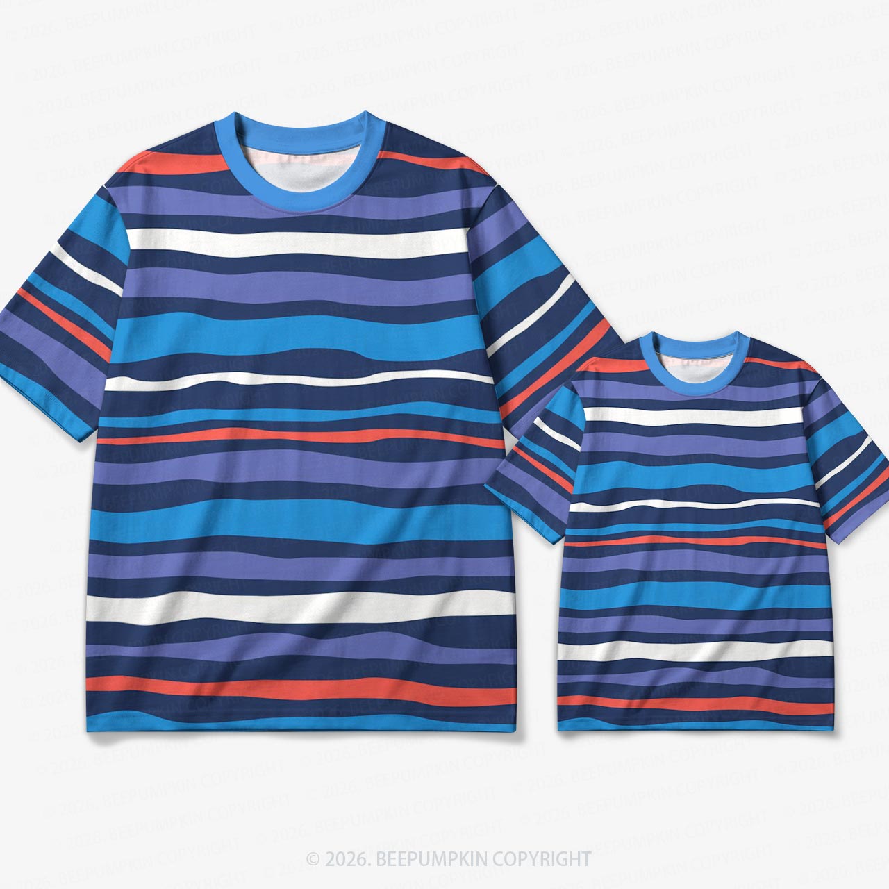 Retro Ocean Wave Stripe Family Matching Ringer T-Shirt