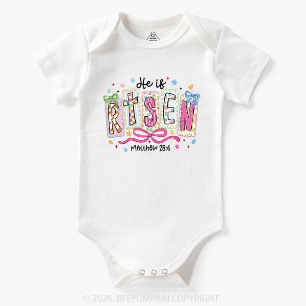 Easter Bow Lettering He Is Risen Baby Bodysuit