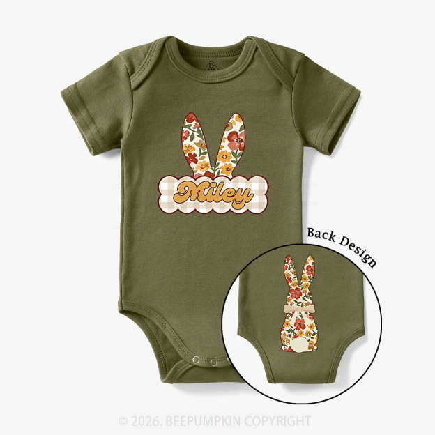 Personalized Vintage Floral Bunny Baby Bodysuit