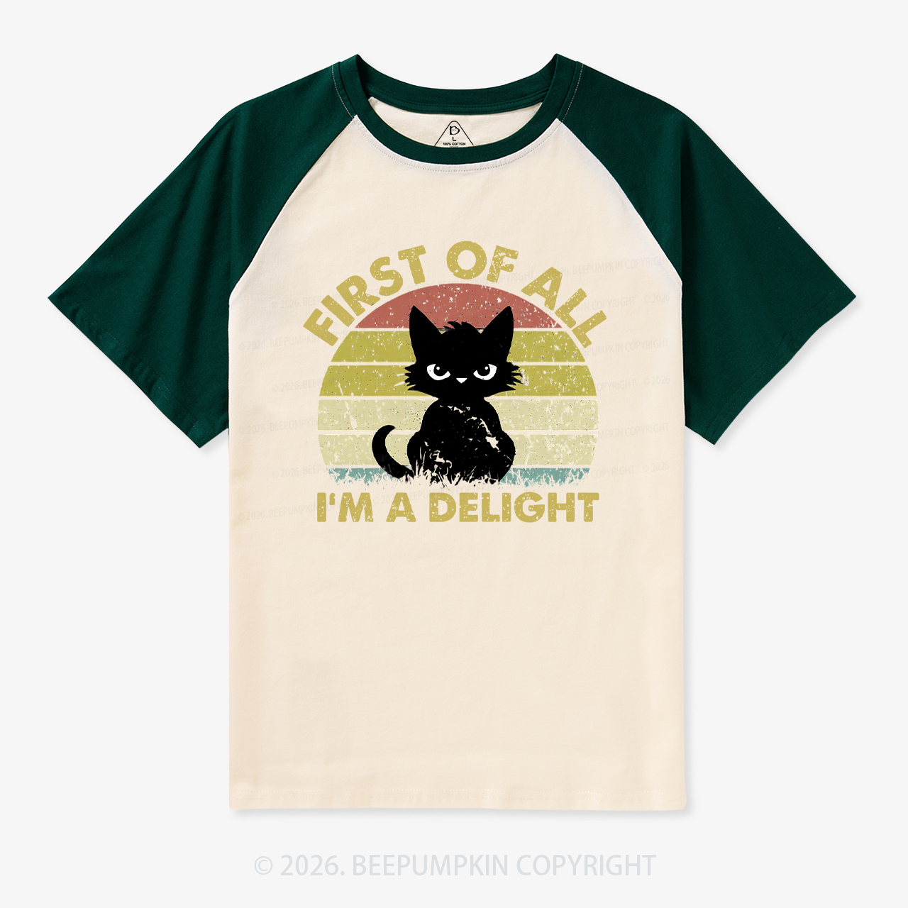 First of All I’m A Delight Cat Retro Vintage Raglan T-Shirt