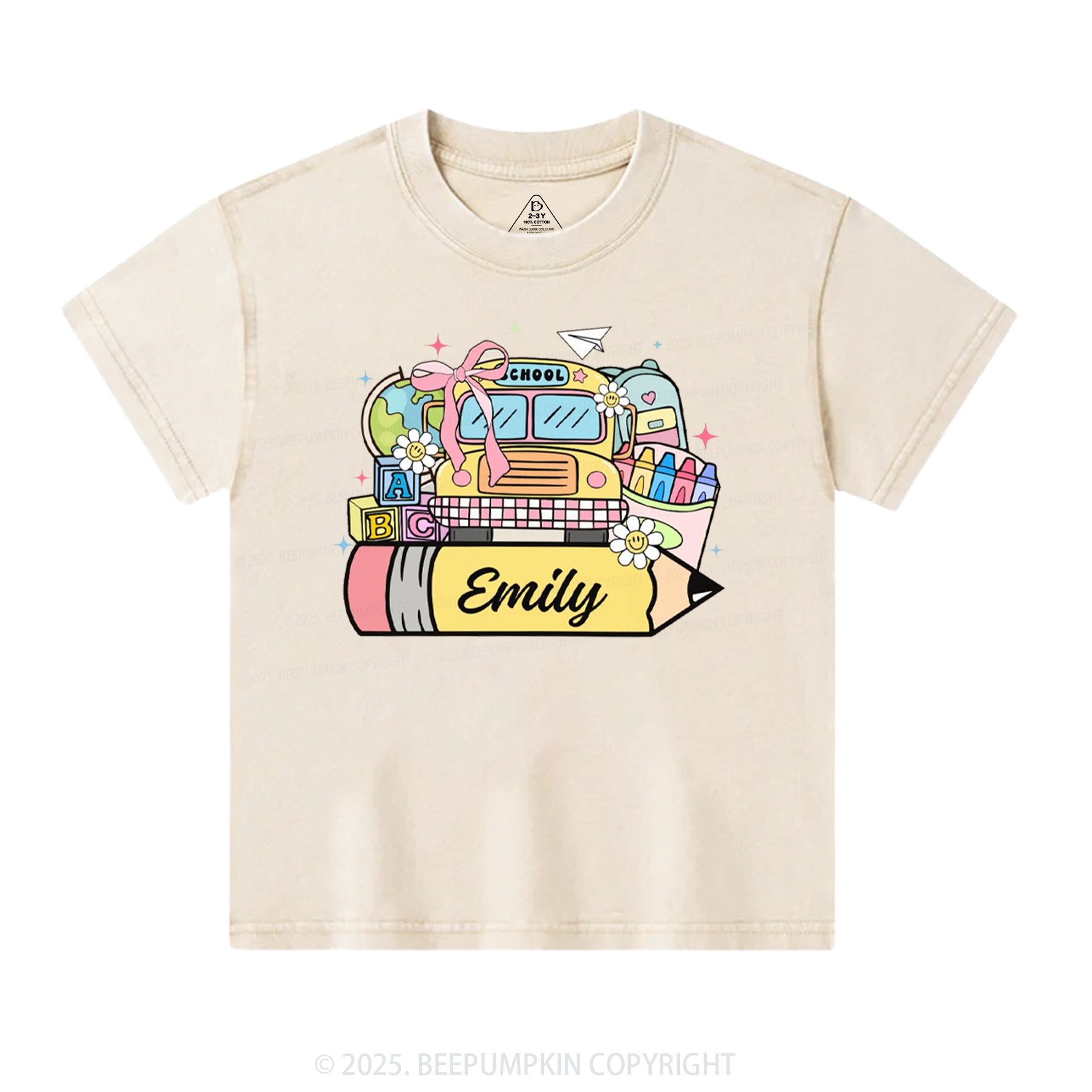 Personalized Kid Name School Bus Toddler&Kids Washed Tees
