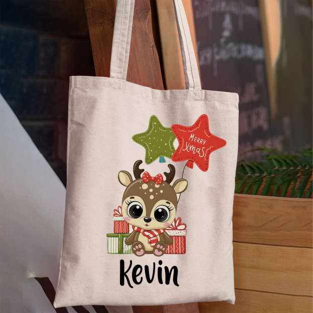 Big Eyes Deer Christmas Tote Bag