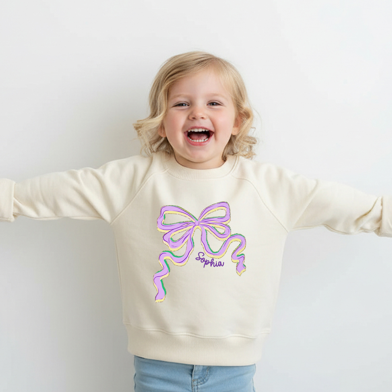 Personalized Sugar Bow Mardi Gras Kid's Sweatshirt