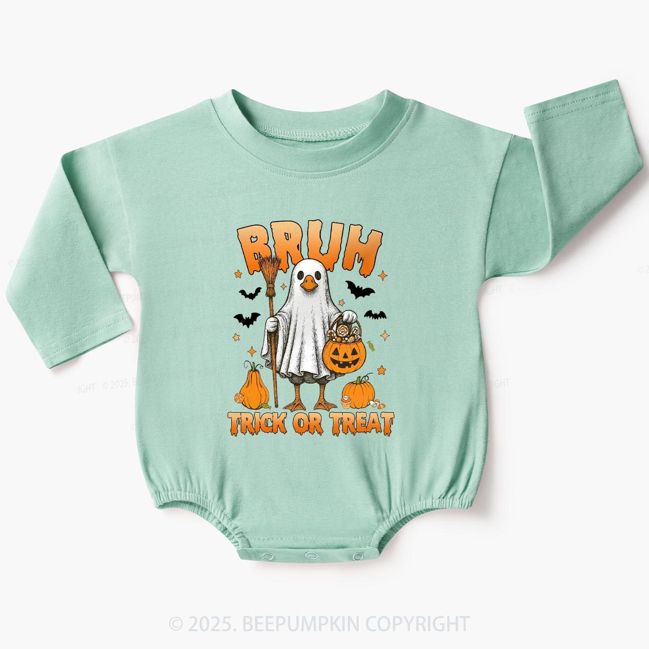 Boo Ghost Goose Bruh Baby Bubble Romper Beepumpkin