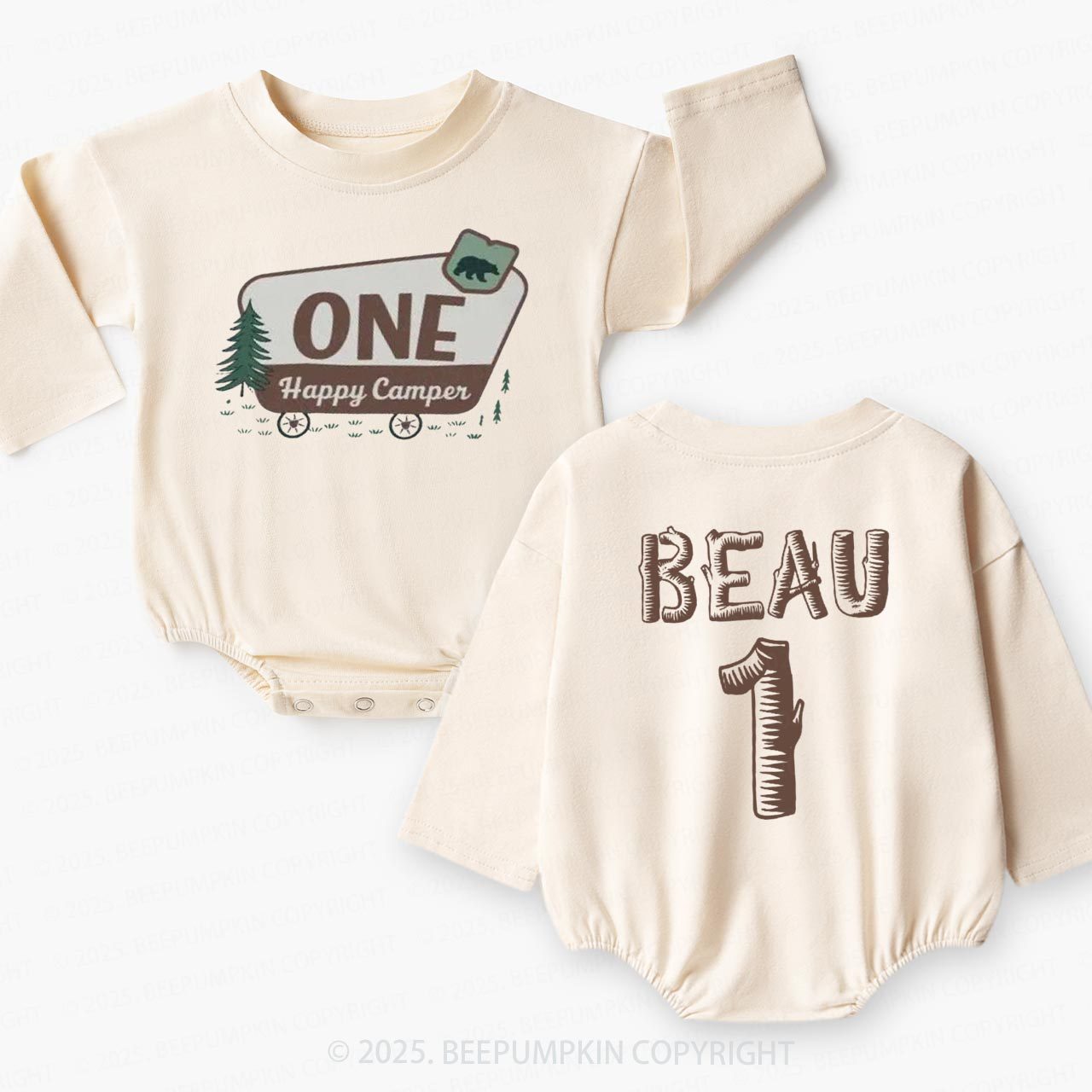 Personalized One Happy Camper Baby Bubble Romper Beepumpkin