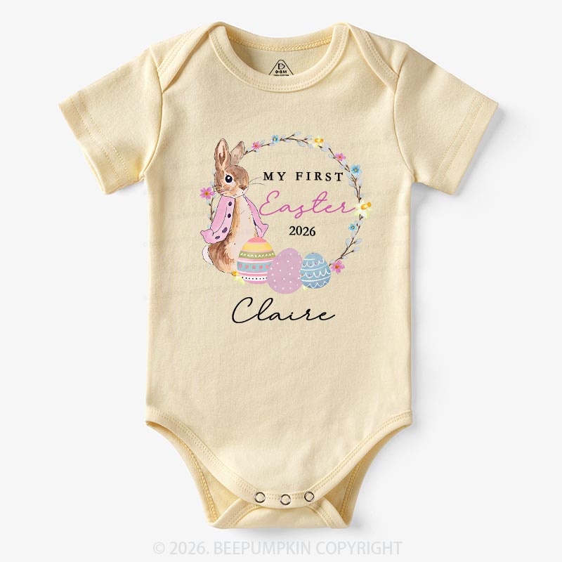 Personalized Spring Bunny Bloom First Easter Baby Bodysuit