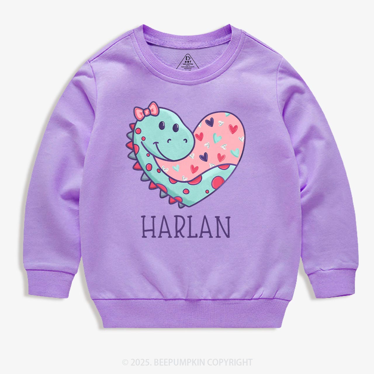 Personalized Dinosaur Valentine's Day Kid's Sweatshirt