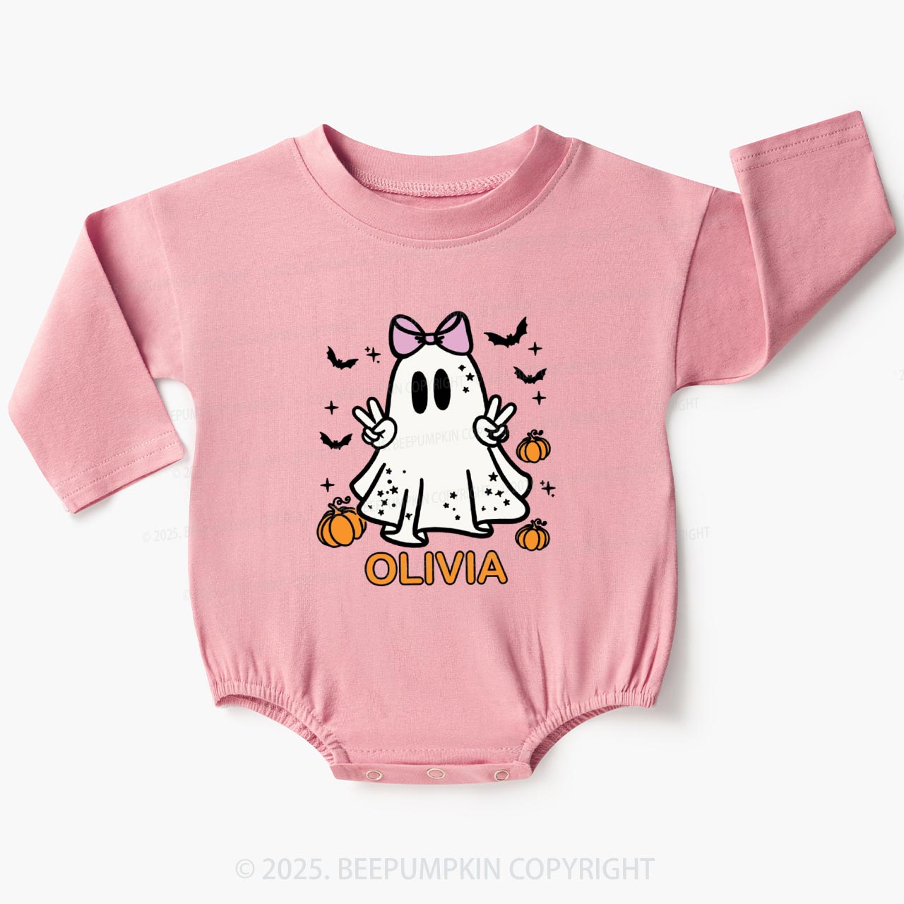 Personalized Halloween Boy Ghost Baby Bubble Romper Beepumpkin