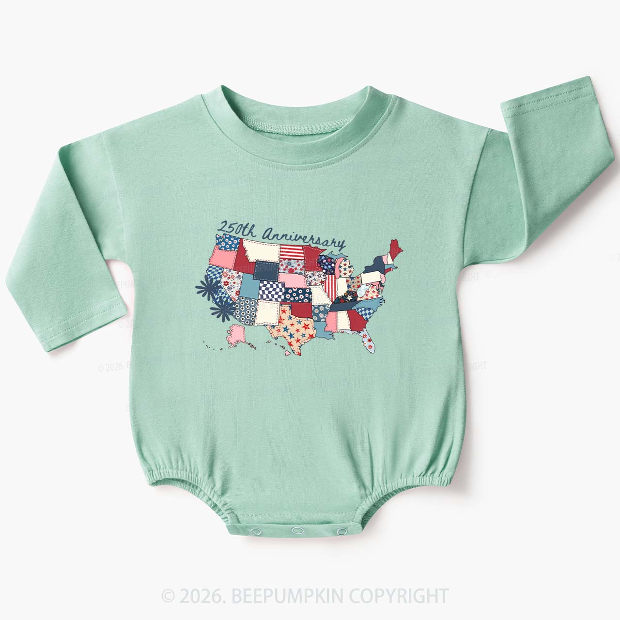 US 250 Years Patriotic Patchwork Baby Bubble Romper