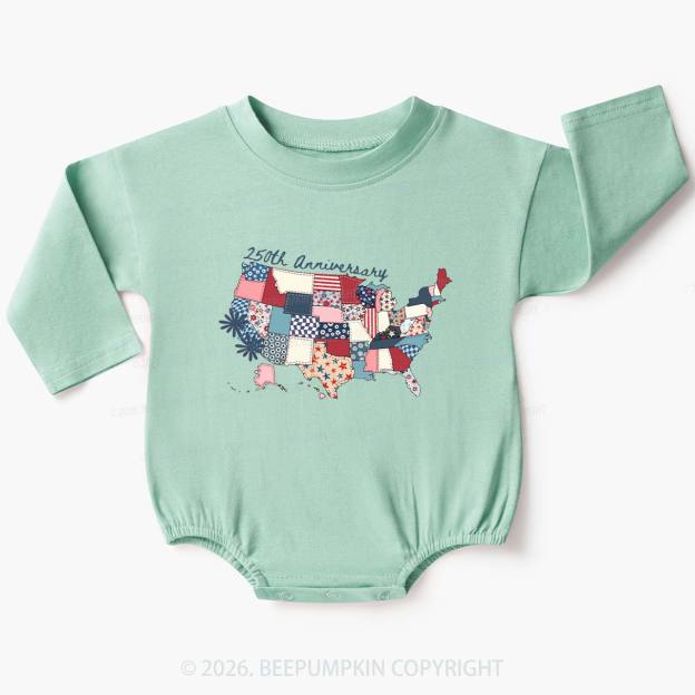 US 250 Years Patriotic Patchwork Baby Bubble Romper