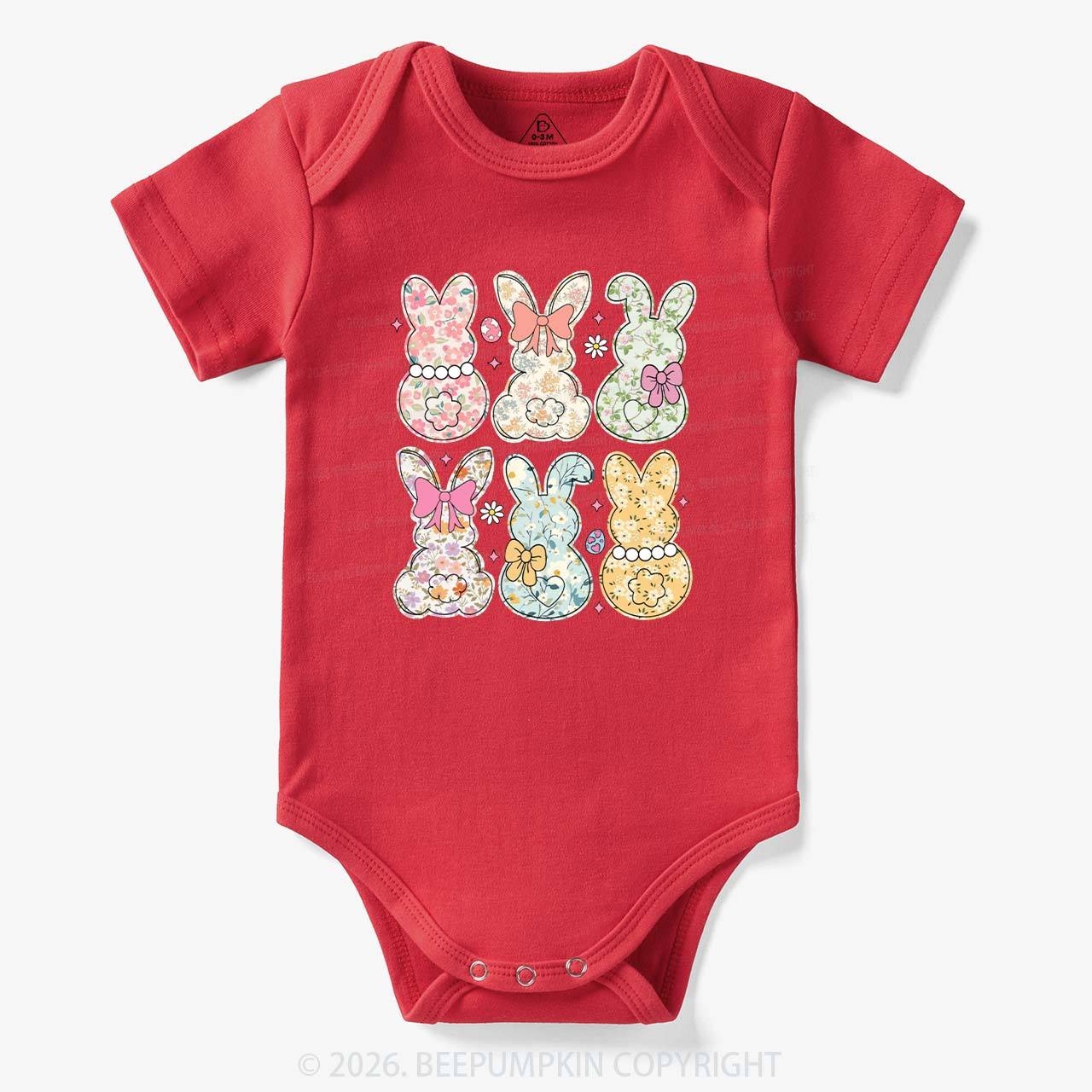 Vintage Spring Floral Bunny Bows Baby Bodysuit