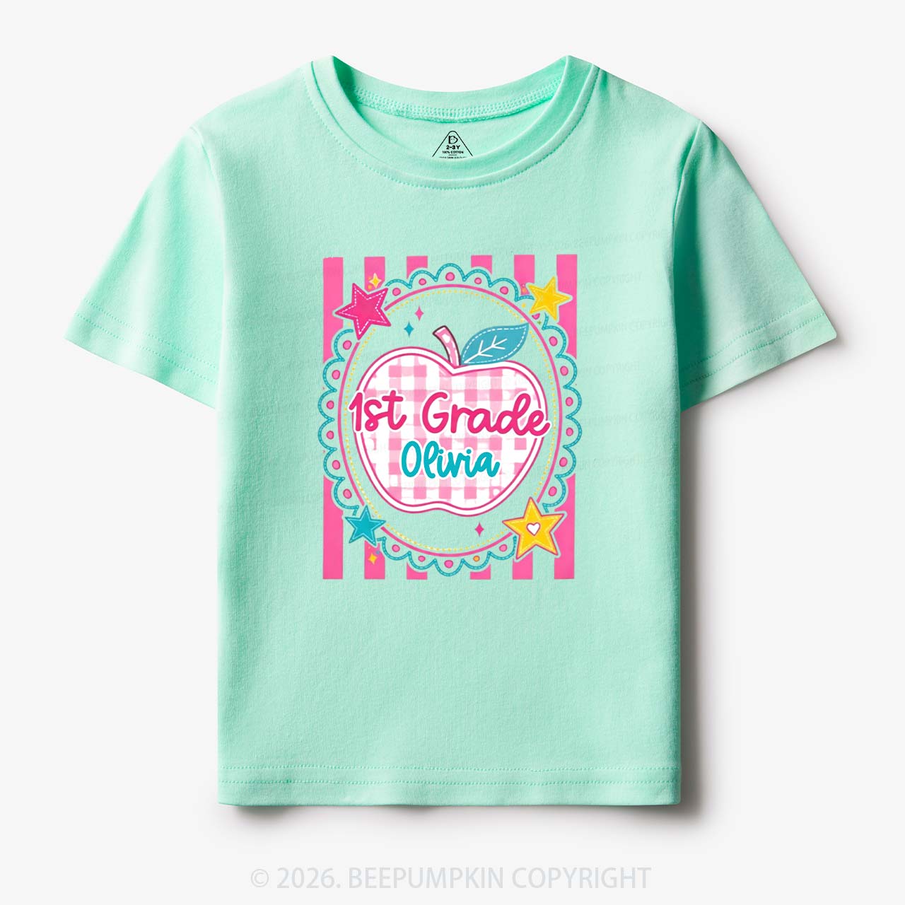 Personalized Girly Pink Gingham Back To School Toddler&Kid's Tees