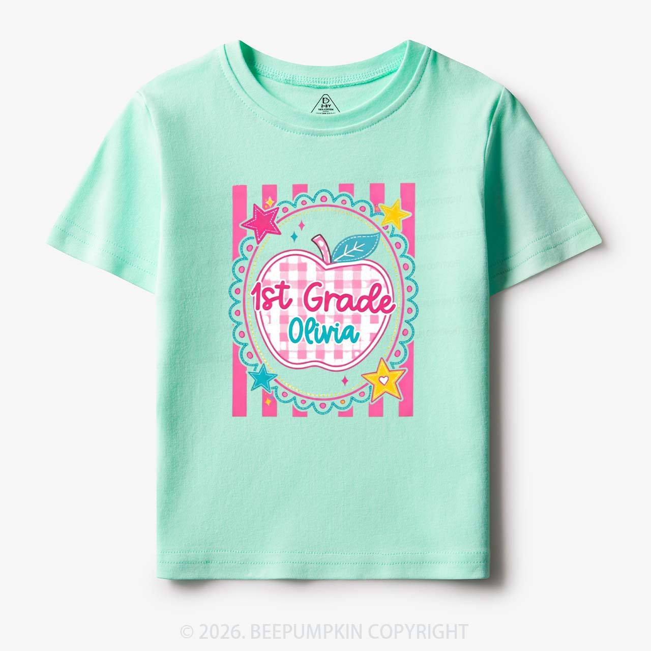 Personalized Girly Pink Gingham Back To School Toddler&Kid's Tees