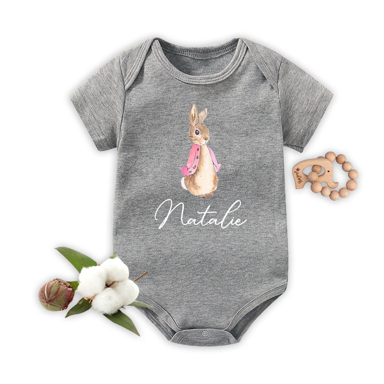Personalized Easter Cute Peter Rabbit Baby Bodysuit
